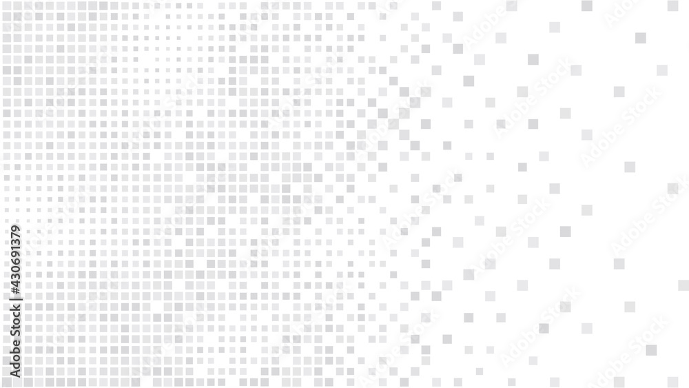 Pixel. Gray small random squares, gradient, dissolution. Vector illustration background.