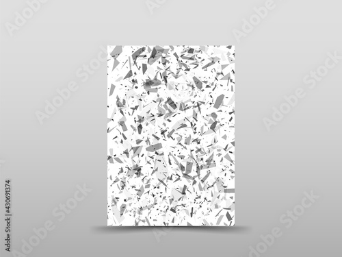 Title page, cover. The book layout. Particles of broken glass, explosion. Vector illustration background, template.