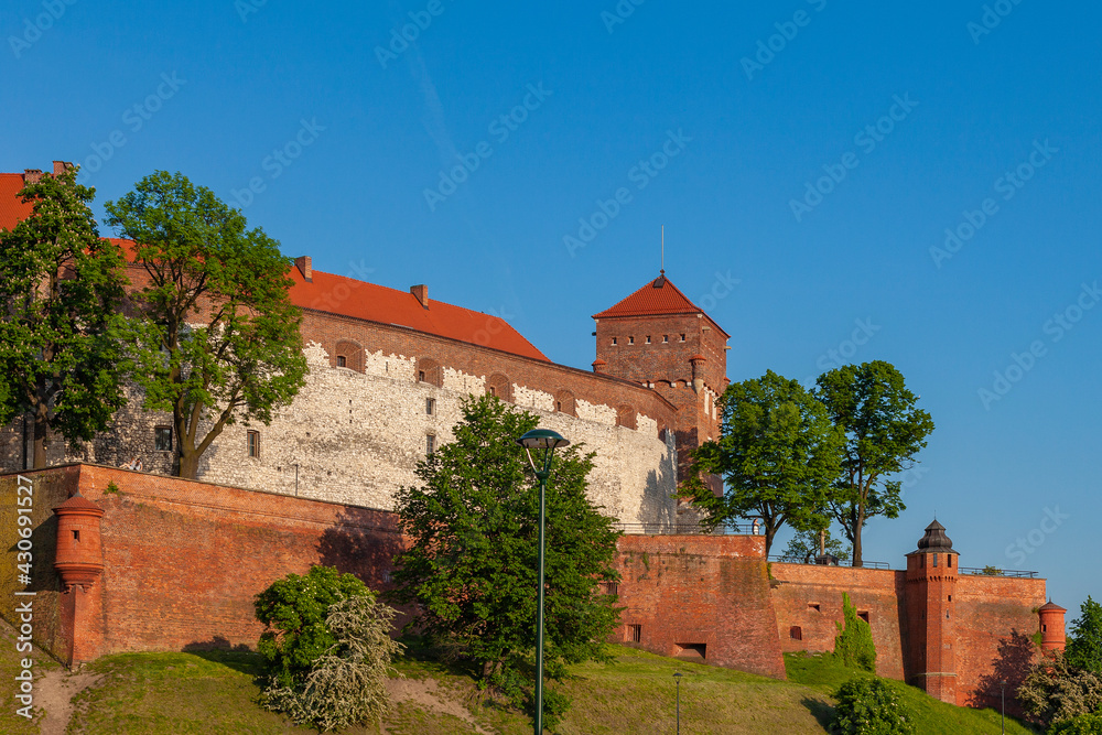 Fortress wall of Wawel Castle in Krakow, Poland