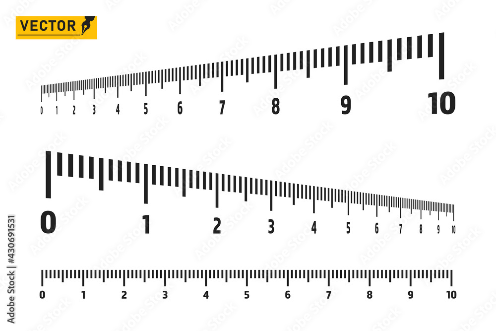 Ruler scale with millimeters, numbers. Vector elements in perspective. Isolated background. Pattern. Ruler scale with millimeters, numbers. Vector elements in perspective. Isolated background. Pattern.