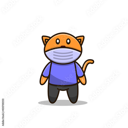 Cartoon Cat Wearing Mask Vector Icon concept illustration