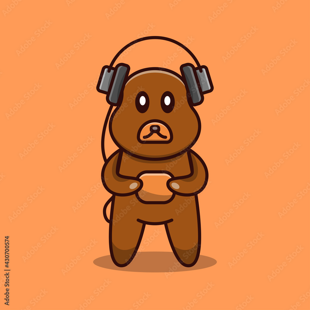 Cartoon Bear Using Headphones Vector Icon concept illustration