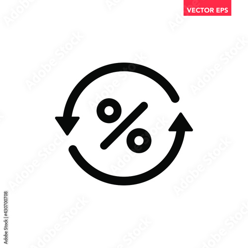 Black circle profit cash back icon, simple round financial asset flat design vector pictogram, infographic vector for app logo web website button ui ux interface elements isolated on white background