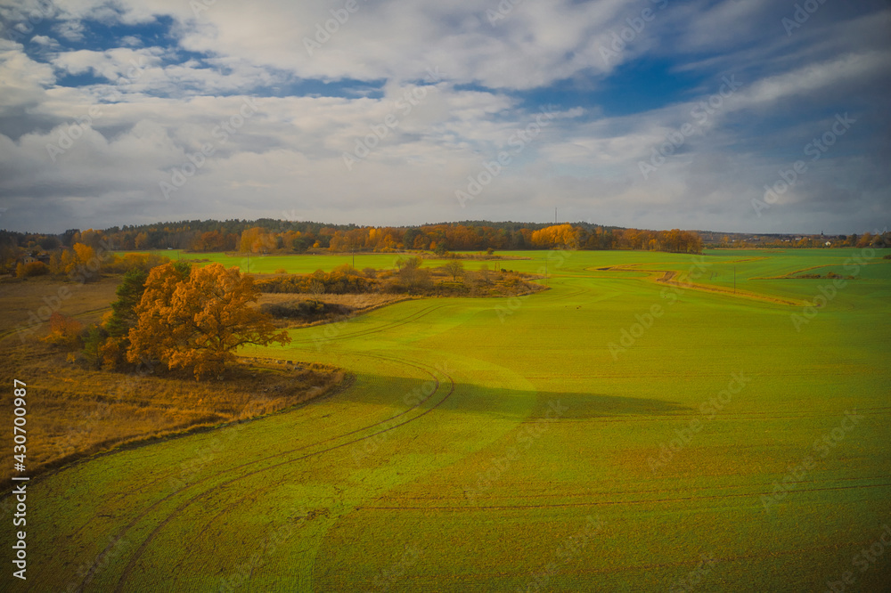 Stockholm Ekero - Aerial view of a autumn field 20-09-01. High quality photo
