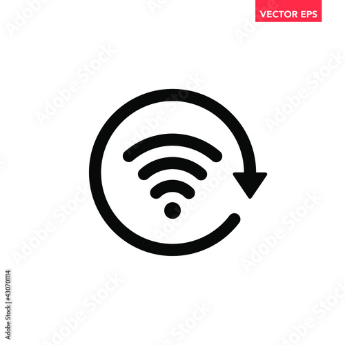 Black single round wifi connect icon, simple refresh wave flat design vector pictogram, infographic vector for app logo web website button ui ux interface elements isolated on white background