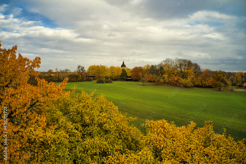 Stockholm Ekero - Aerial view of a autumn field 20-09-01. High quality photo