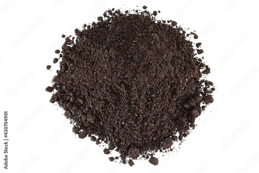 Heap of brown peat, isolated on white background Heap of brown peat, isolated on white background