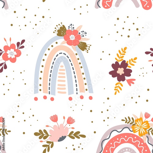 Pastel Rainbow with Floral Wreaths Pattern Print