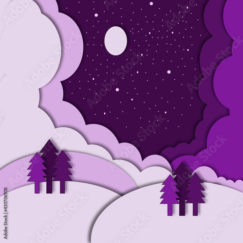 christmas night landscape with moon and stars