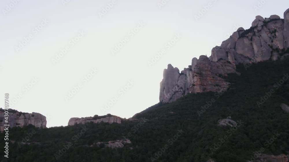 Montserrat Limestone Mountain and Forest, Catalonia, Spain, Aerial Dolly Montserrat Limestone Mountain and Forest, Catalonia, Spain, Aerial Dolly