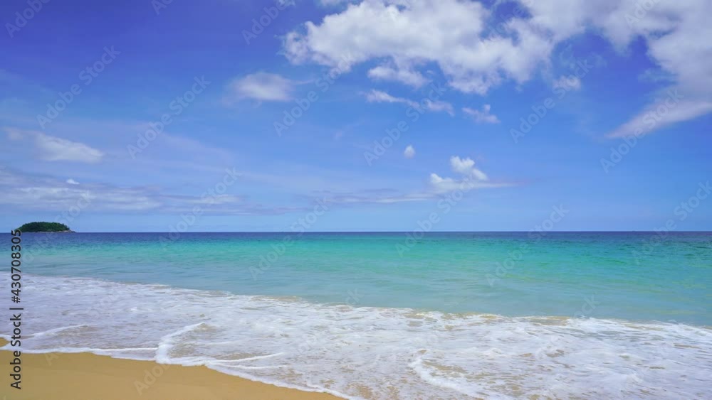 Summer sandy beach Amazing sea clear blue sky and white clouds Wave crashing on sandy shore empty beach at Phuket Thailand, Empty beach after covid-19 Concept Travel and season tour website background Summer sandy beach Amazing sea clear blue sky and white clouds Wave crashing on sandy shore empty beach at Phuket Thailand, Empty beach after covid-19 Concept Travel and season tour website background