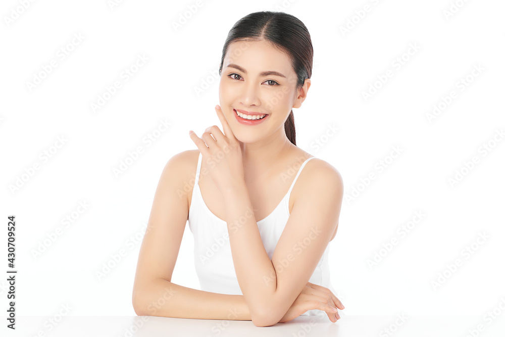 Beautiful young asian woman with clean fresh skin on white background, Face care, Facial treatment, Cosmetology, beauty and spa, Asian women portrait Beautiful young asian woman with clean fresh skin on white background, Face care, Facial treatment, Cosmetology, beauty and spa, Asian women portrait