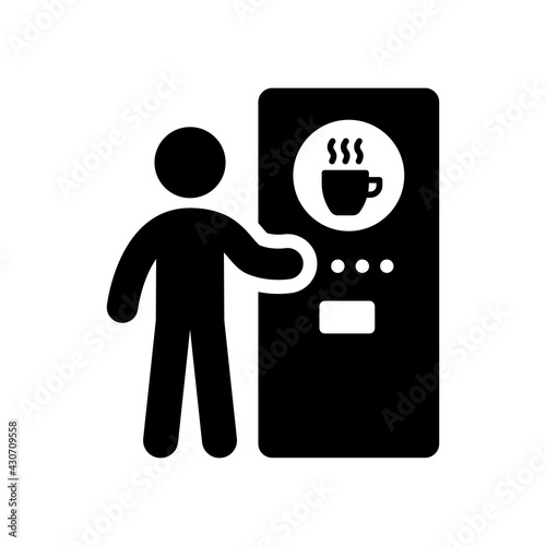 Person standing next to coffee vending machine icon vector