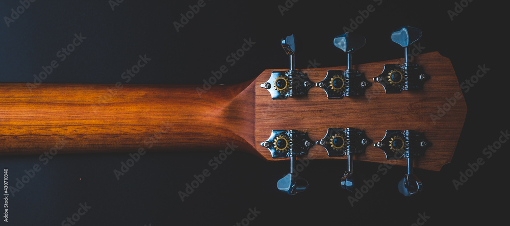 traditional wooden folk guitar, music art acoustic music instrument, part of classic folk guitar
