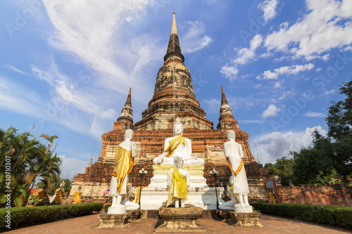 Beautiful pagoda and buddha statue at Wat Yai Chaimongkol temple, Ayutthaya