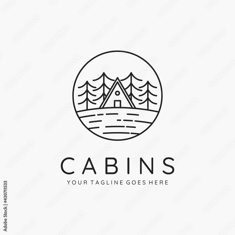 Cabin line art minimalist icon emblem logo vector illustration design. simple cabin cottage logo concept Cabin line art minimalist icon emblem logo vector illustration design. simple cabin cottage logo concept