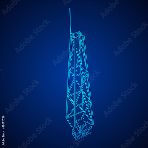 Antenna. Telecommunications signal transmitter radio tower. Communications concept. Wireframe low poly mesh vector illustration