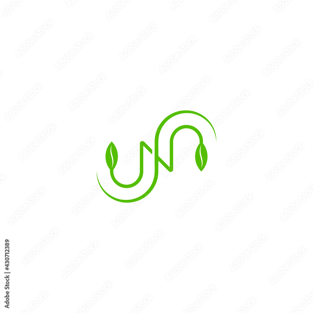Fototapeta premium Abstract graphic illustration of stems and leaves forming the letters N and S