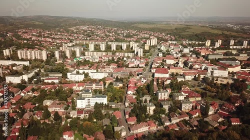Cinematic aerial drone dolly clip of the Avas TV Tower in Miskolc, fourth largest city and a major industrial hub, Northern regional center of Hungary, capital of Borsod-Abaúj-Zemplén county photo