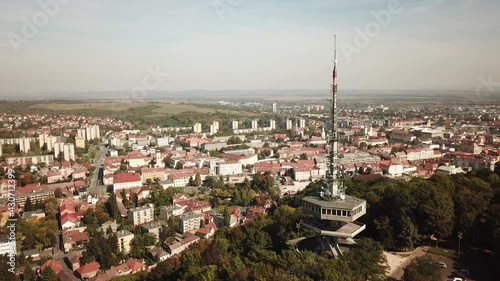 Cinematic aerial drone footage of Miskolc from the Avas TV Tower, fourth largest city and a major industrial hub, Northern regional center of Hungary, capital of Borsod-Abaúj-Zemplén county photo