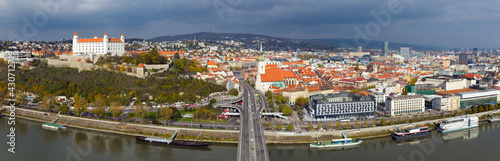 Panoramic view on Bratislava old town over the Danube river in Slovakia