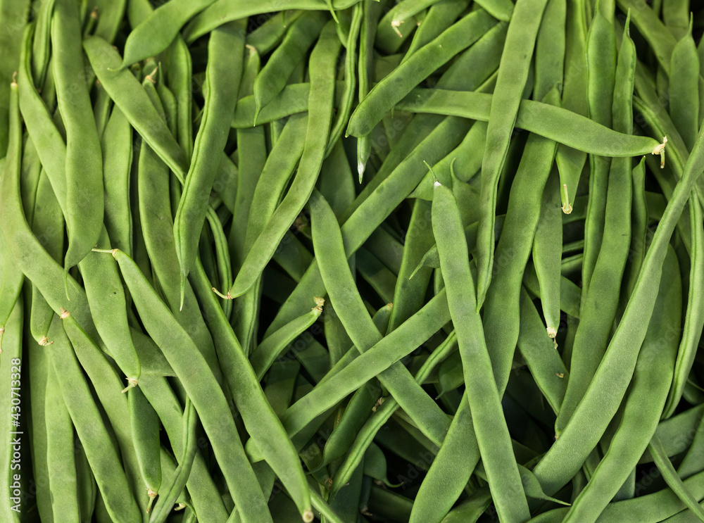green romano beans on the counter in the market green romano beans on the counter in the market