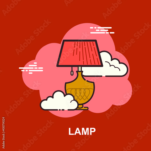 Lamp on table on red background flat concept design