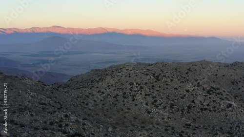 Stone Desert Mountain Landscape at Sunset, Culp Valley Primitive Campground, Aerial Pullback photo