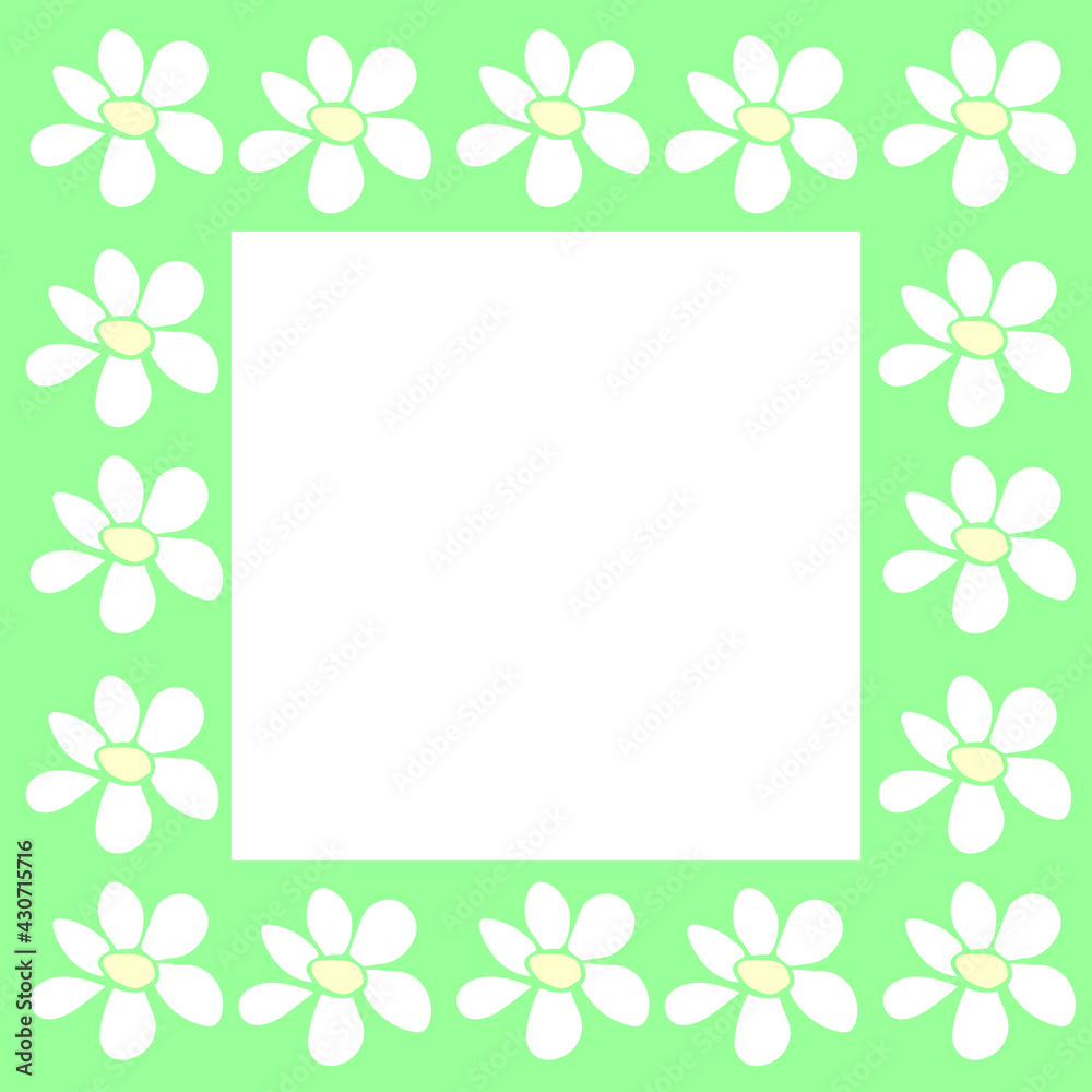 Vector frame, border with flowers in flat style. Cute simple primitive summer background, decoration Vector frame, border with flowers in flat style. Cute simple primitive summer background, decoration