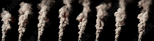 huge pillar of toxic smoke on black isolated, conceptual industrial 3D illustration