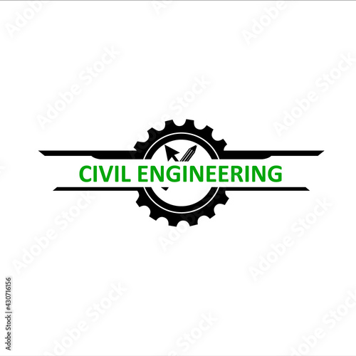 civil engineering with gear cursor icon and pencil logo
