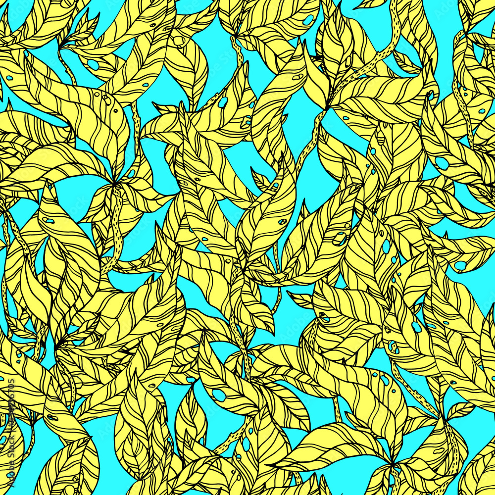 Fototapeta leaves on wooden twigs vector seamless pattern white