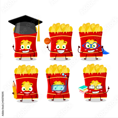 School student of potato chips cartoon character with various expressions