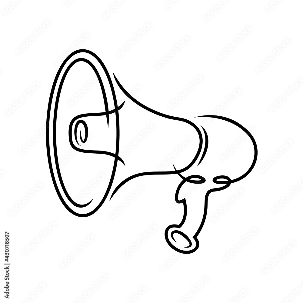 Big megaphone. Several continuous single drawn lines. Linear minimal drawing logo.Line art icon