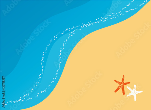 シンプルな海辺のイラスト。透明で透き通った海。