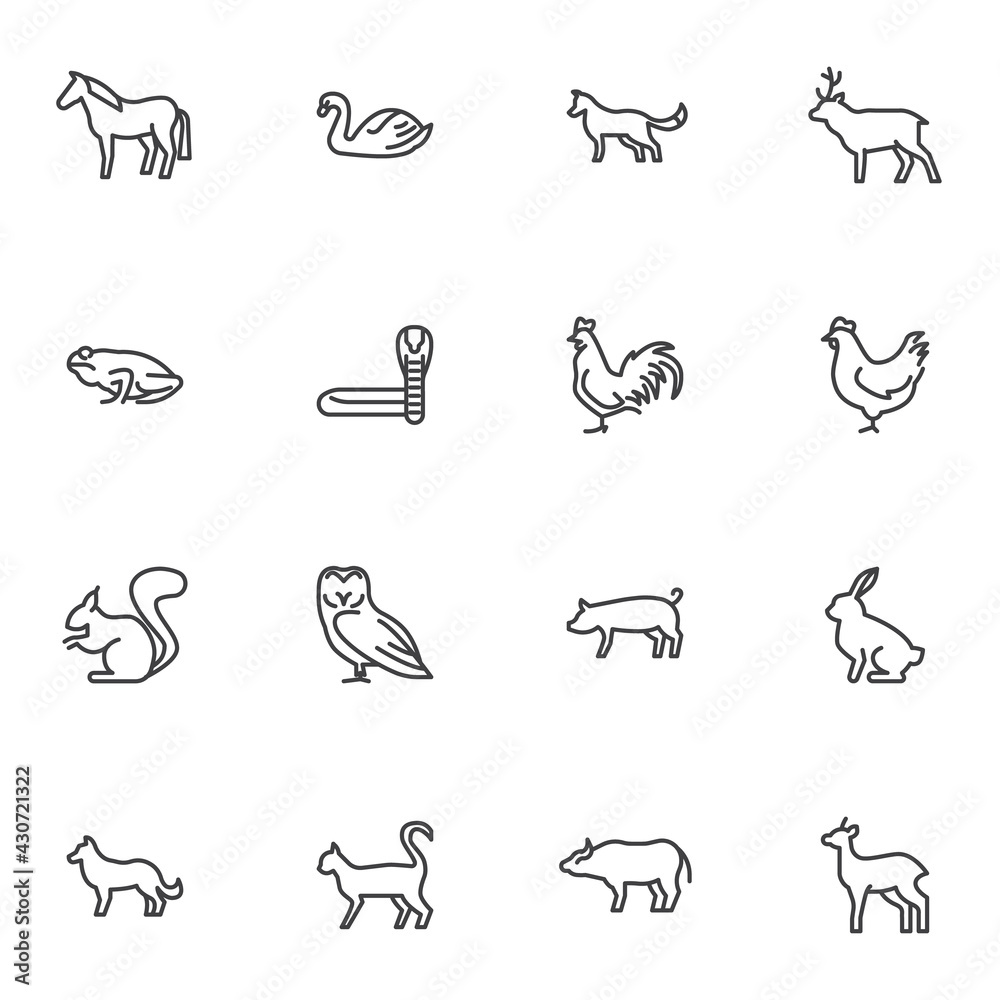 Bird and animal line icons set