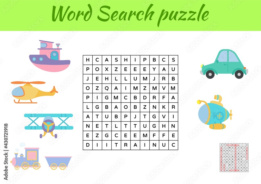 Naklejka premium Game template word search puzzle of animals for children with pictures. Kids activity worksheet printable version. Educational game for study English words. Includes answers. Vector stock illustration