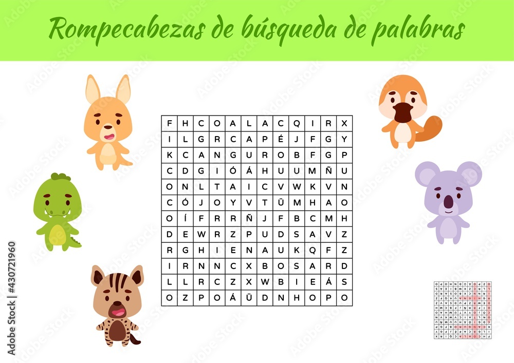 Rompecabezas de búsqueda de palabras Word search puzzle. Educational