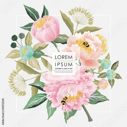  Vector illustration of a beatiful floral frame in spring for Wedding, anniversary, birthday and party. Design for cards, party invitation, Print, Frame Clip Art and Business Advertisement 