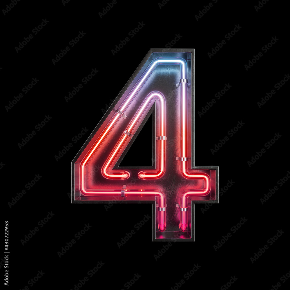 Number 4, Alphabet made from Neon Light with clipping path foto de Stock |  Adobe Stock