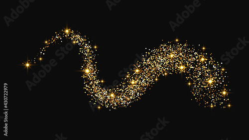 Gold glittering confetti wave and stardust