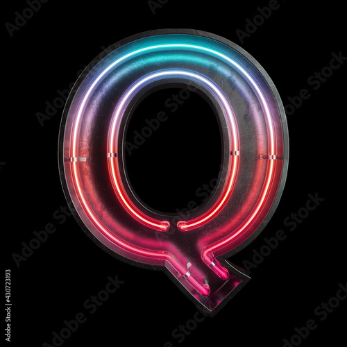 Neon Light Alphabet Q with clipping path.