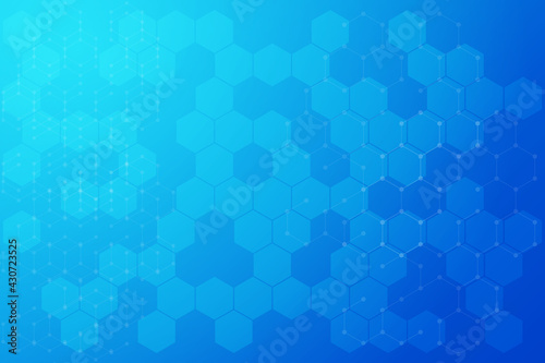 Abstract Light Blue on hexagonal background with hexagon line and dot background. Medical technology template for presentation in hospital. Blank space and clean background of chemical.