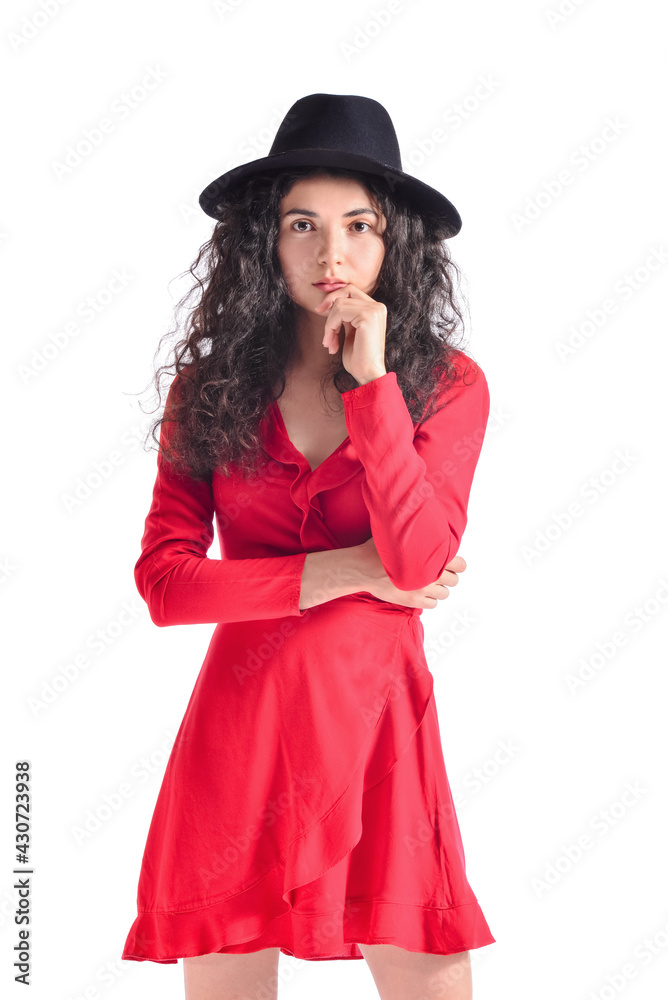 Portrait of fashionable young woman on white background Portrait of fashionable young woman on white background