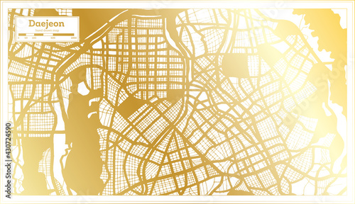 Daejeon South Korea City Map in Retro Style in Golden Color. Outline Map.