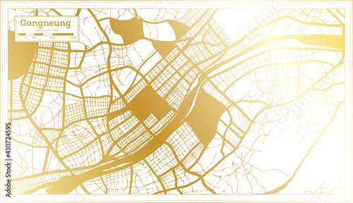 Gangneung South Korea City Map in Retro Style in Golden Color. Outline Map.
