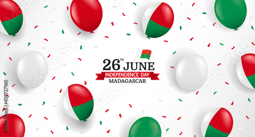 Vector Illustration of Madagascar Independence Day. Background with balloons and confetti. 


