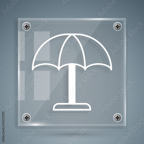 White Sun protective umbrella for beach icon isolated on grey background. Large parasol for outdoor space. Beach umbrella. Square glass panels. Vector