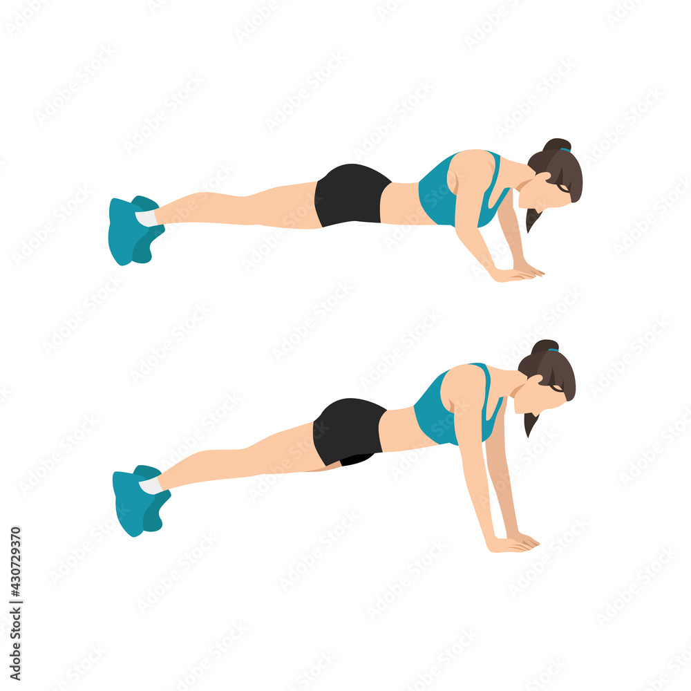 Woman doing diamond pyramid push ups exercise flat vector illustration isolated on white background Stock Vector Adobe Stock