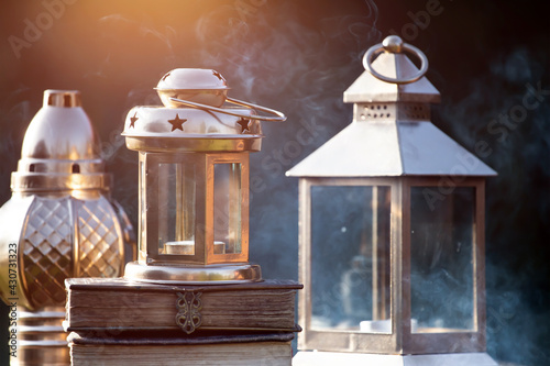 Arabic lantern and Quaran, Ramadan kareem background photo